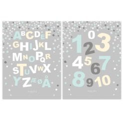 Alfabetplakat og tal dreng Pastel Grey