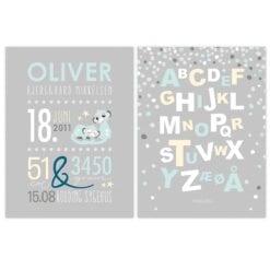 Navnetavle og Alfabetplakat Dreng Pastel Grey