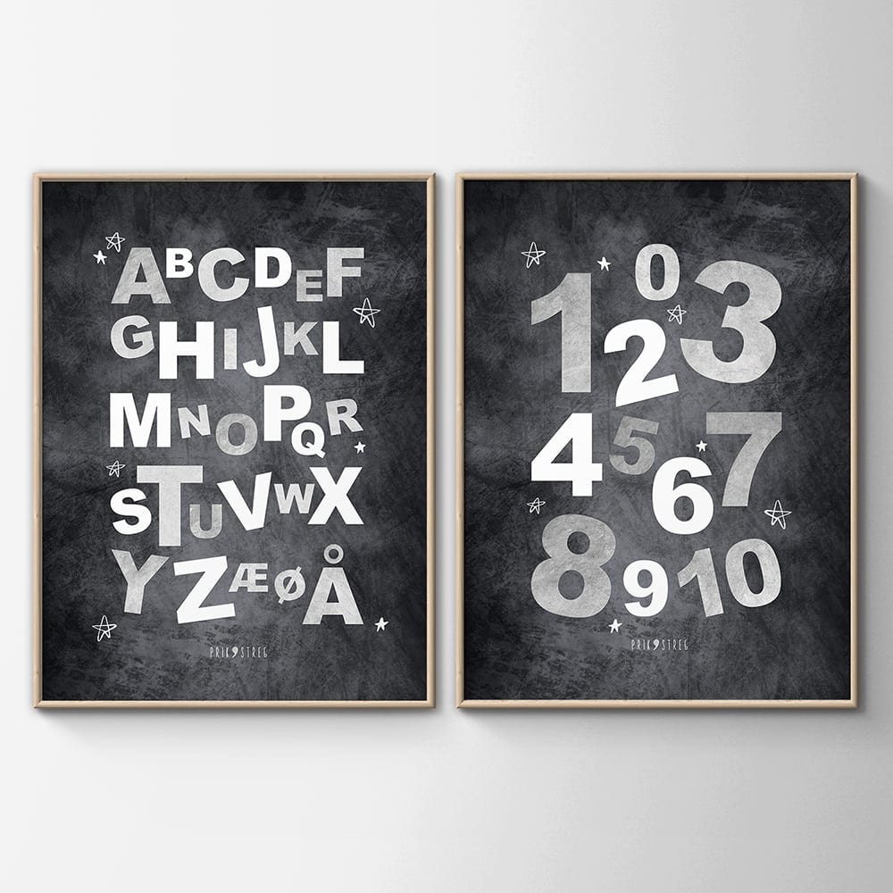 Alfabet og tal plakater fra PRIK & STREG Alfabet og tal plakater