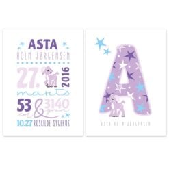 Navnetavle og Forbogstav til pige Purple White