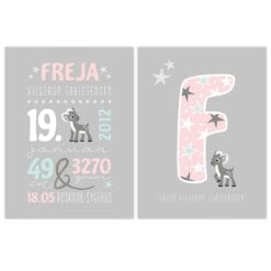 Navnetavle og Forbogstav til pige pastel grey