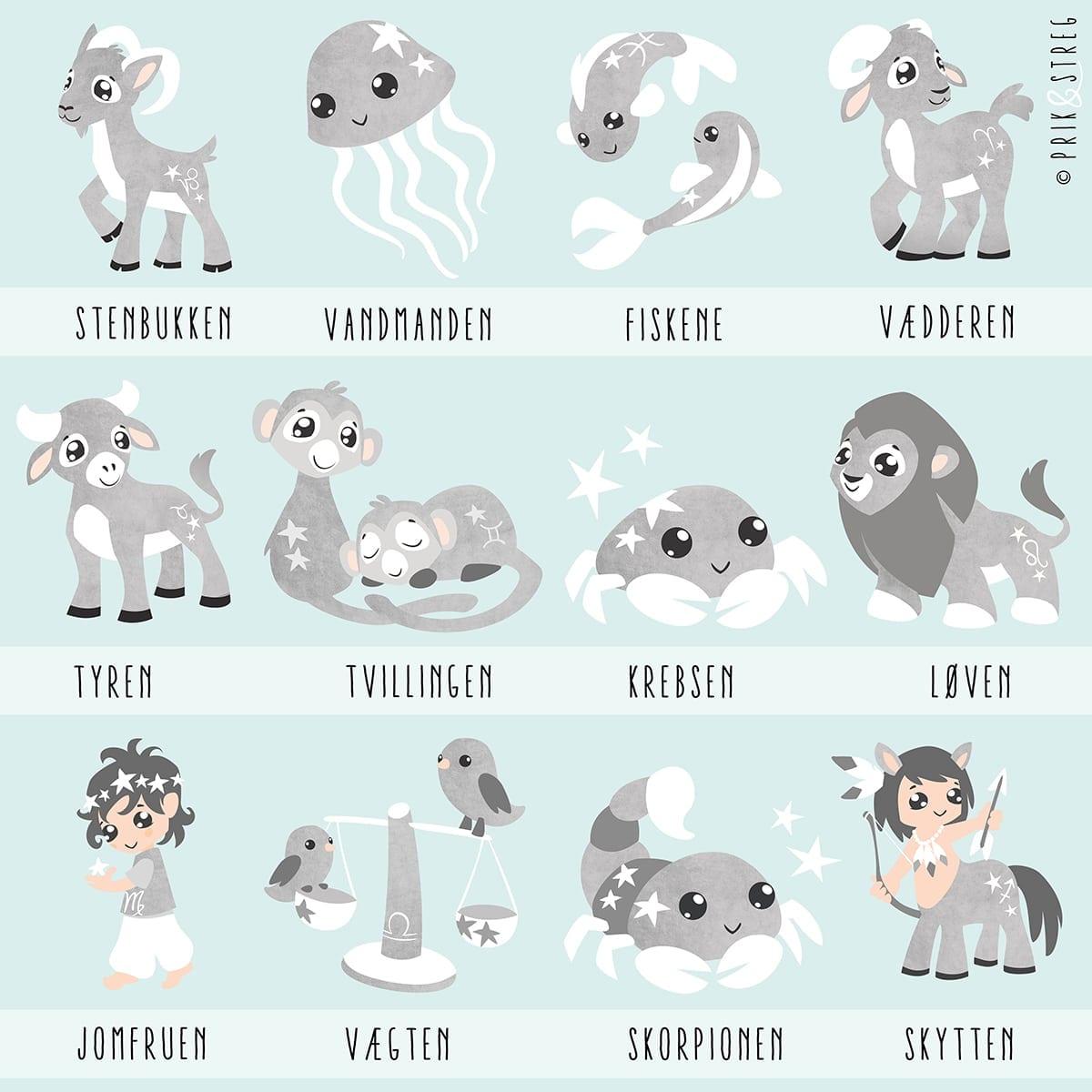 Minimalistisk Navneplakat Mint Stjernetegn - fra PRIK & STREG Minimalistisk Navneplakat Mint Stjernetegn