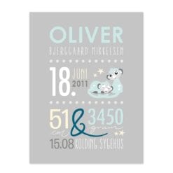 Navneplakat med stjernetegn til dreng pastel grey