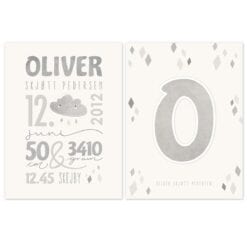 Minimalistisk Navneplakat og forbogstav unisex råhvid