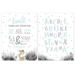 Navnetavle og alfabetplakat ABC i nordisk design - hvid og mint