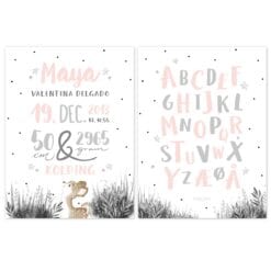 Navnetavle og alfabetplakat ABC i nordisk design - hvid og pudder