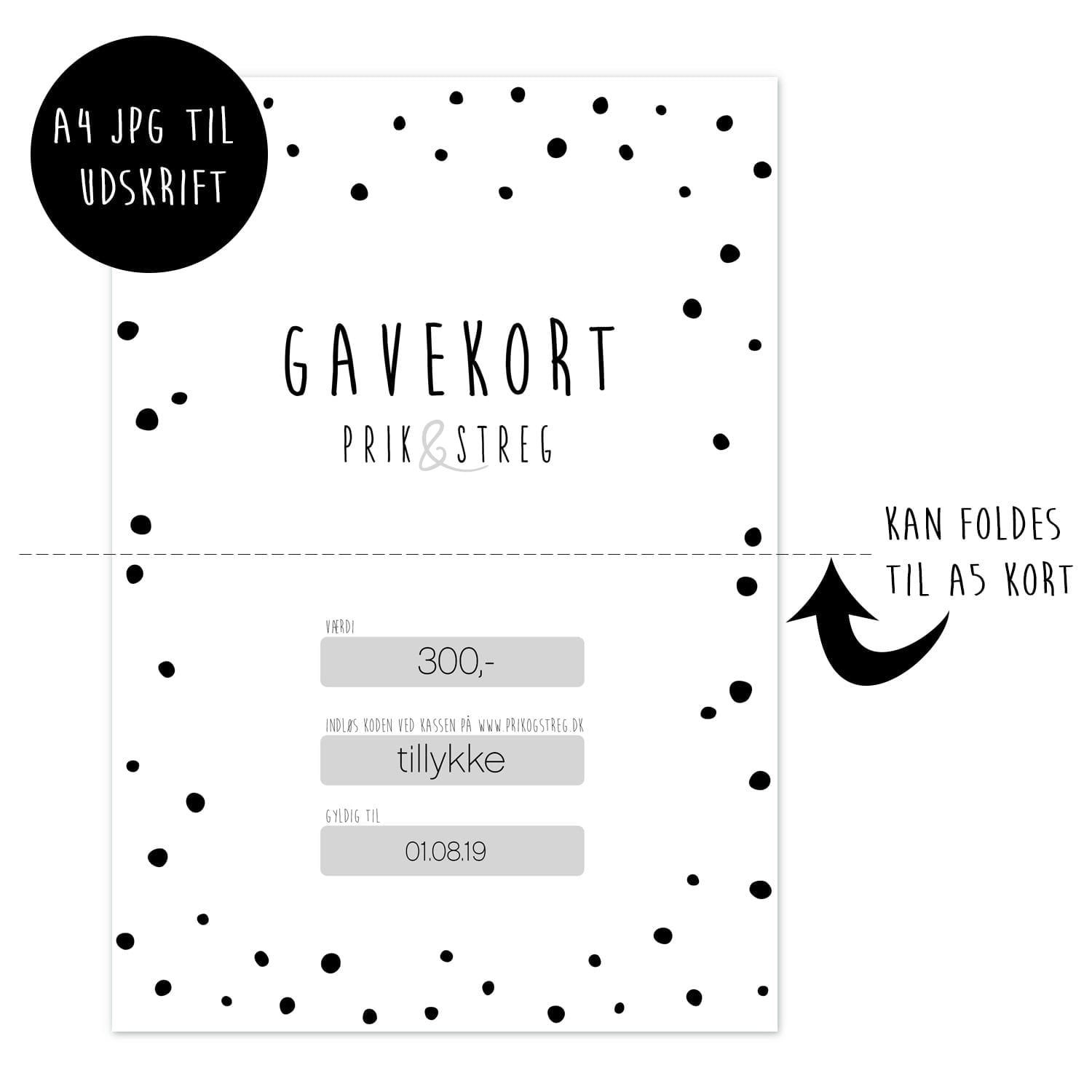 Gavekort til PRIK & STREG - digitalt Gavekort til PRIK & STREG - digitalt