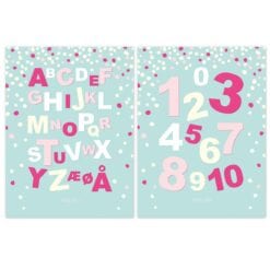 Alfabetplakat og tal til pige peppermint pink