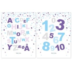 Alfabetplakat og tal til pige purple white