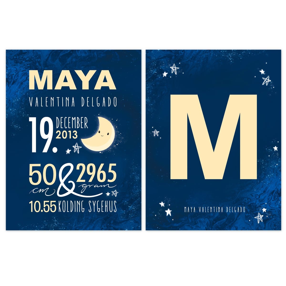 Blue Moon Navnetavle Navneplakat forbogstav fra PRIK & STREG Blue Moon Navnetavle Navneplakat forbogstav fra PRIK & STREG