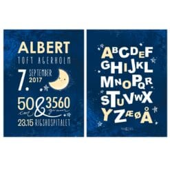 Blue Moon Navnetavle Navneplakat og abc plakat fra PRIK & STREG