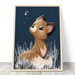 Firefly Børneplakat - Mørkeblå plakat med ræv og ildflue fra PRIK & STREG