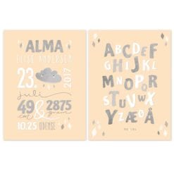 Minimalistisk Navneplakat med stjernetegn eller sky og alfabetplakat