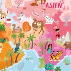 Verdenskort plakat til børn med dyr fra prik og streg