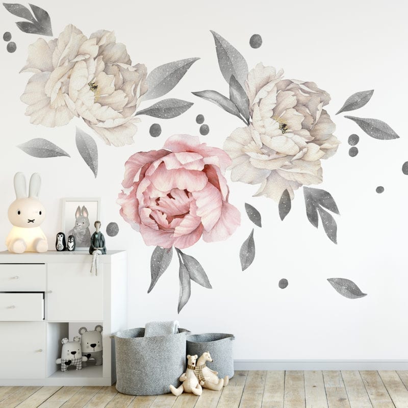 Peony Wallstickers Mega - de populære blomster wallstickers i stor størrelse fra prik og streg