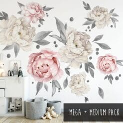 Peony Wallstickers Mega + Medium - de populære blomster wallstickers i stor størrelse fra prik og streg