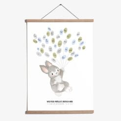 fingertryksplakat kanin med balloner gæstebogsplakat fra prik og streg