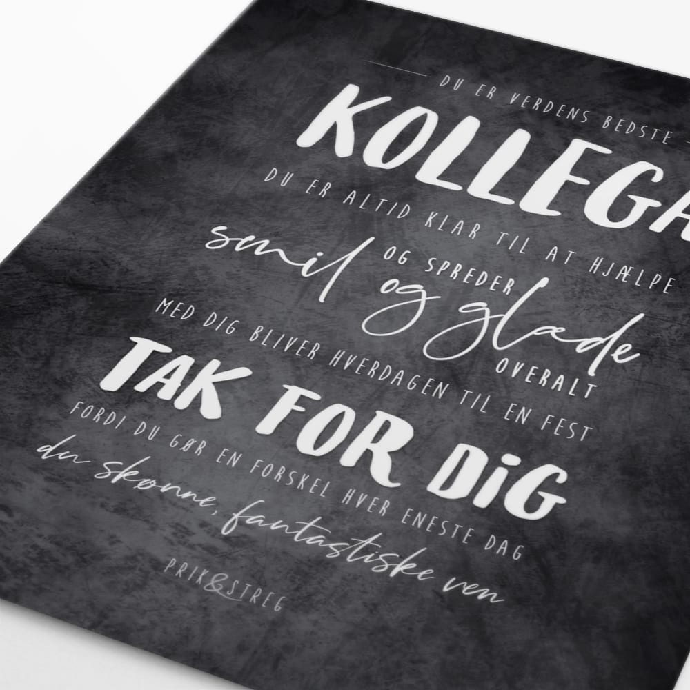 kollega plakat tavle sort - typografisk gave poster som tak fra PRIK & STREG kollega plakat gave tavle sort