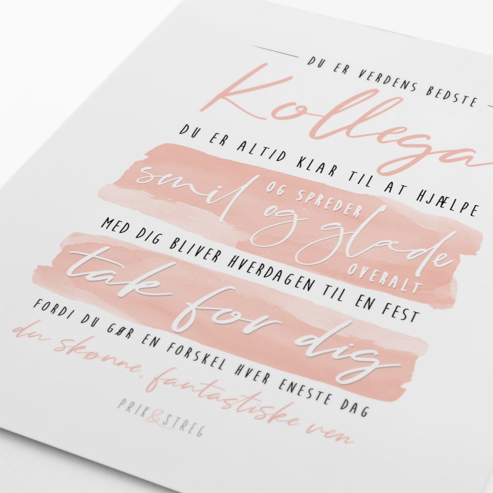 kollega plakat koral - typografisk gave poster som tak fra PRIK & STREG kollega plakat koral