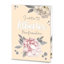 Konfirmations Invitation med pæoner / blomster fra PRIK og STREG