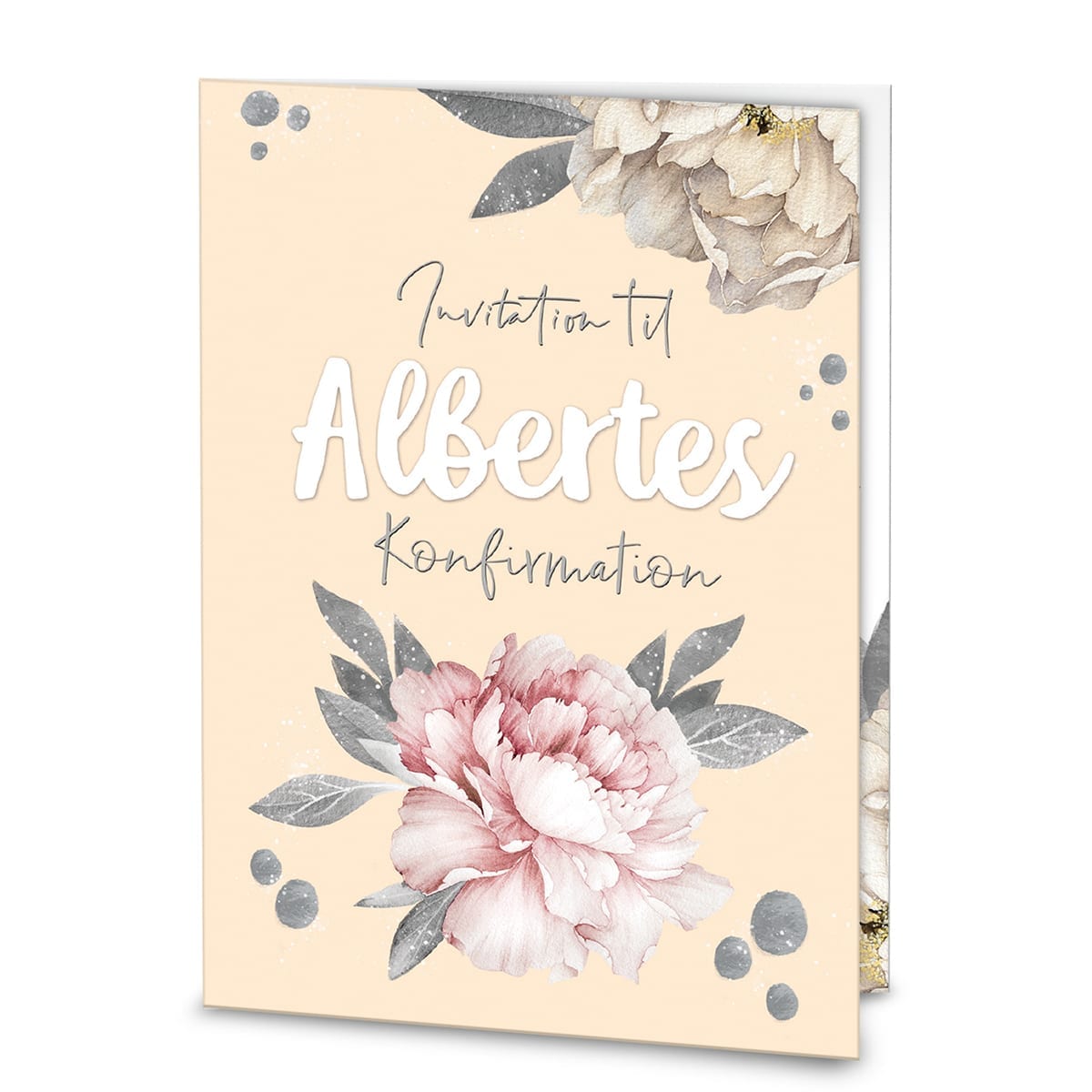 Konfirmations Invitation med pæoner / blomster fra PRIK og STREG Konfirmations Invitation med pæoner / blomster fra PRIK og STREG