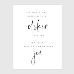 Fars dag plakat - jeg vidste ikke hvor højt jeg elsker din far - fra PRIK & STREG